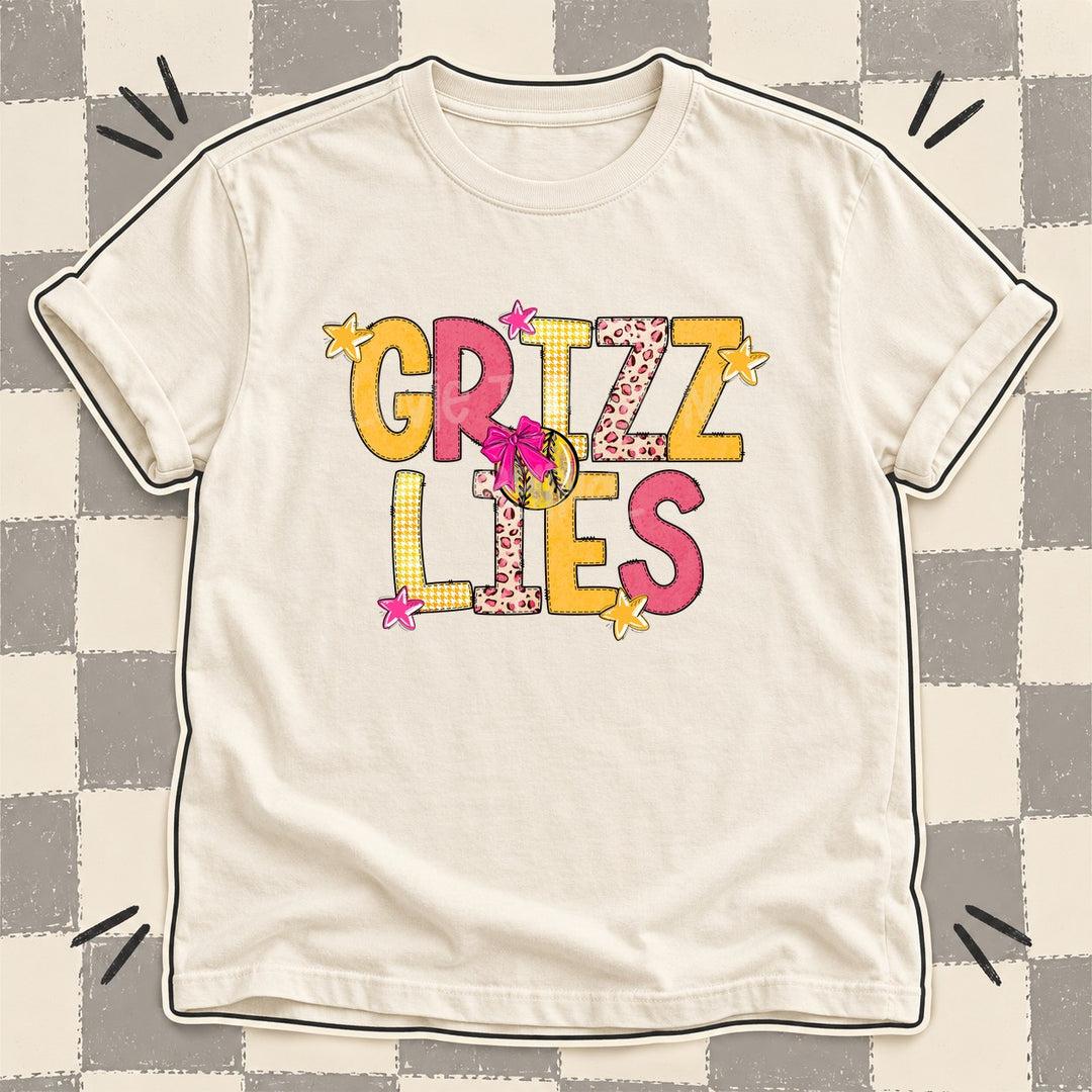 Grizzlies Mixed Doodle Softball Mascots – Stitched Softball DTF transfer mockup