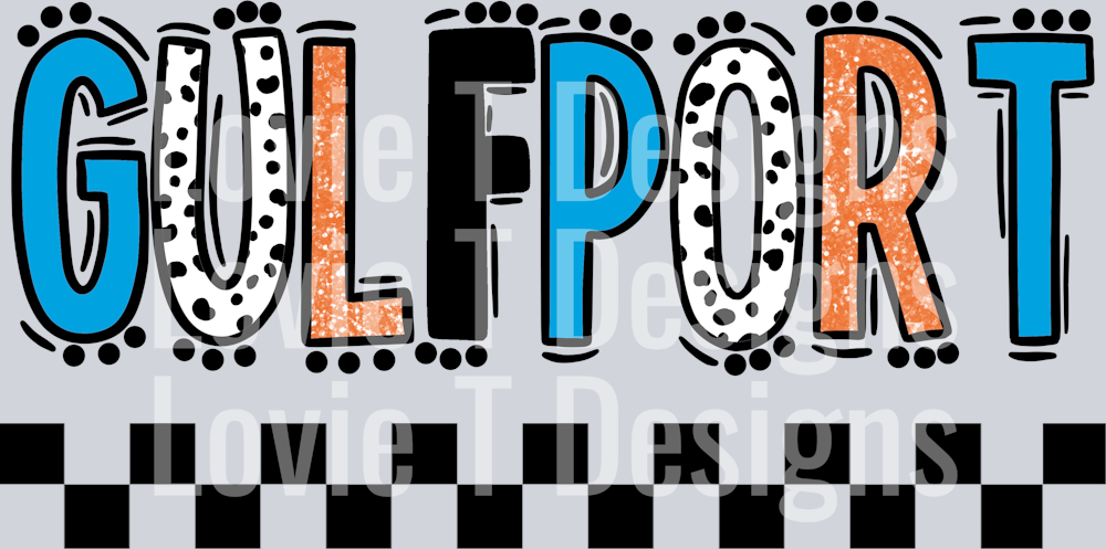 GULFPORT BRIGHT BLUE AND ORANGE Doodle Dot Mascot