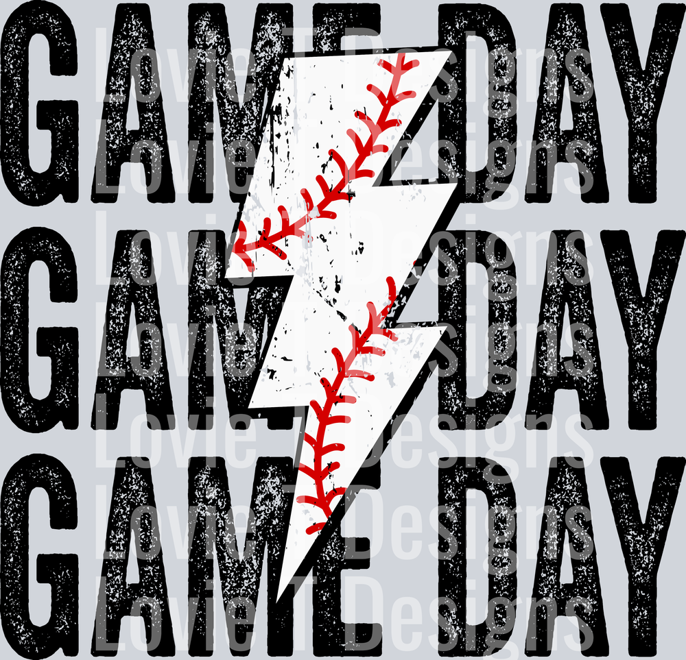 Game Day Baseball Stacked Distressed Bolt