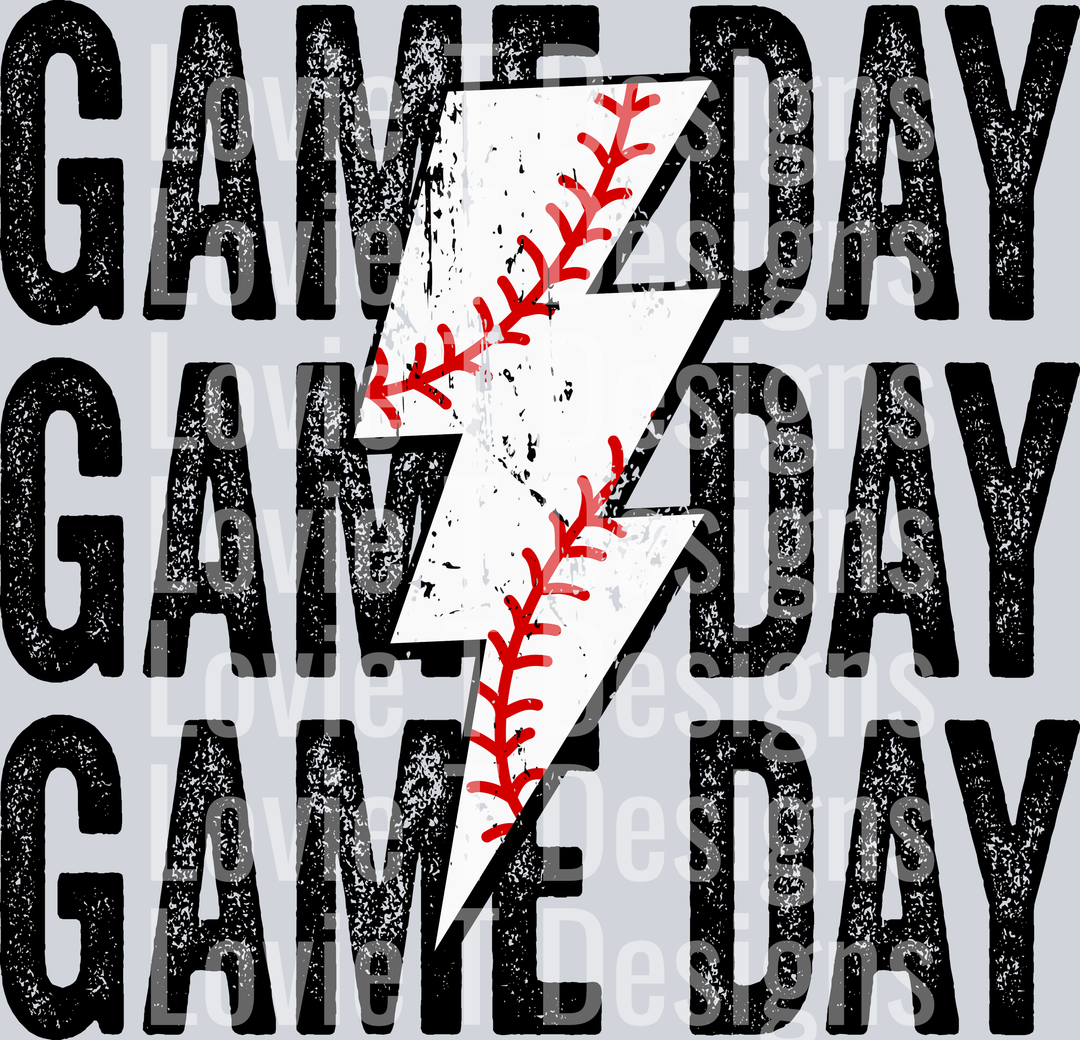 Game Day Baseball Stacked Distressed Bolt