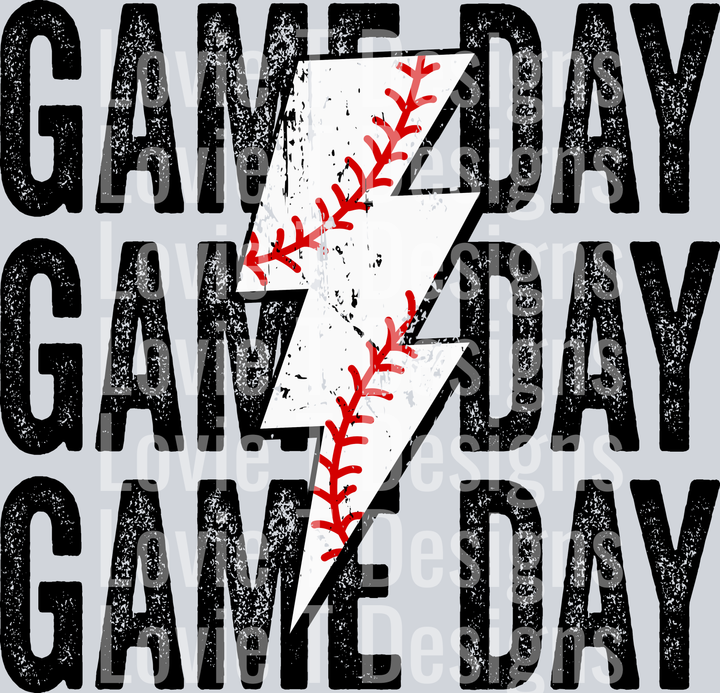 Game Day Baseball Stacked Distressed Bolt