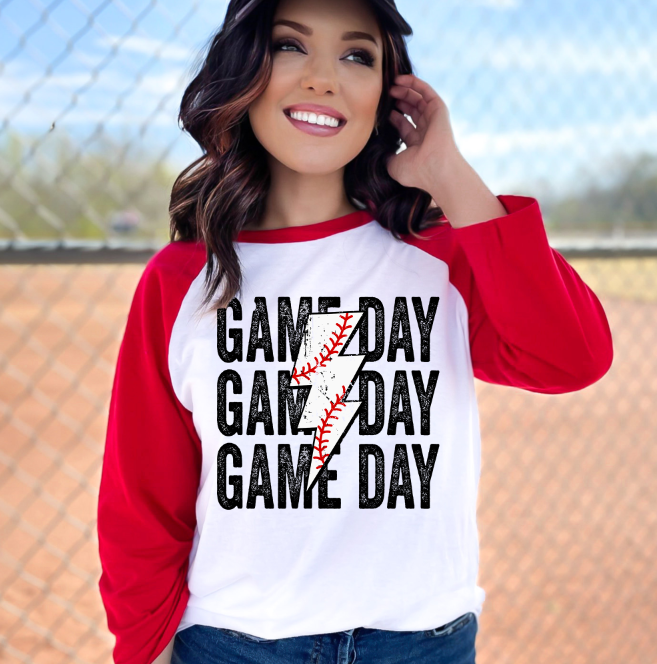 GAME DAY BASEBALL STACKED DISTRESSED BOLT baseball DTF transfer design