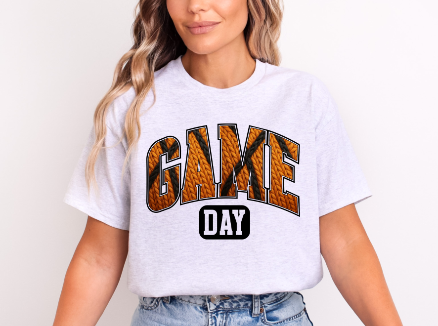 Game Day Faux Basketball Yarn DTF transfer design – image 1