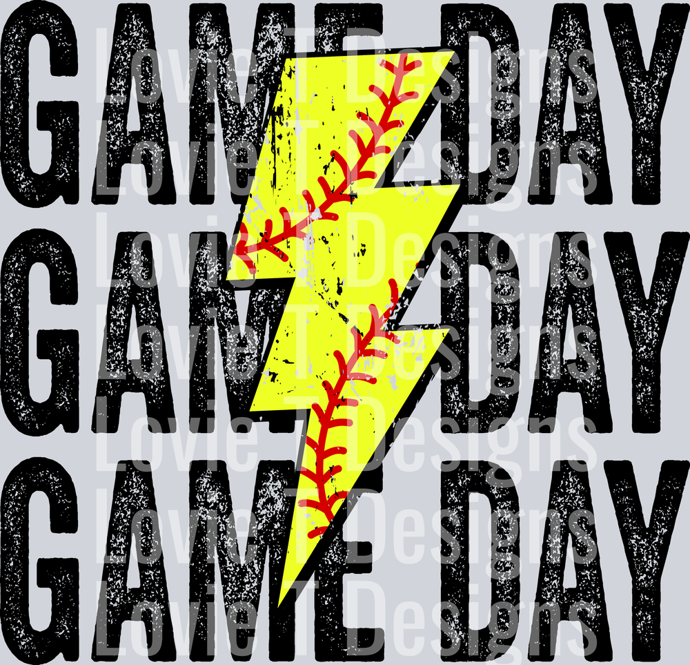 Game Day Softball Stacked Distressed Bolt