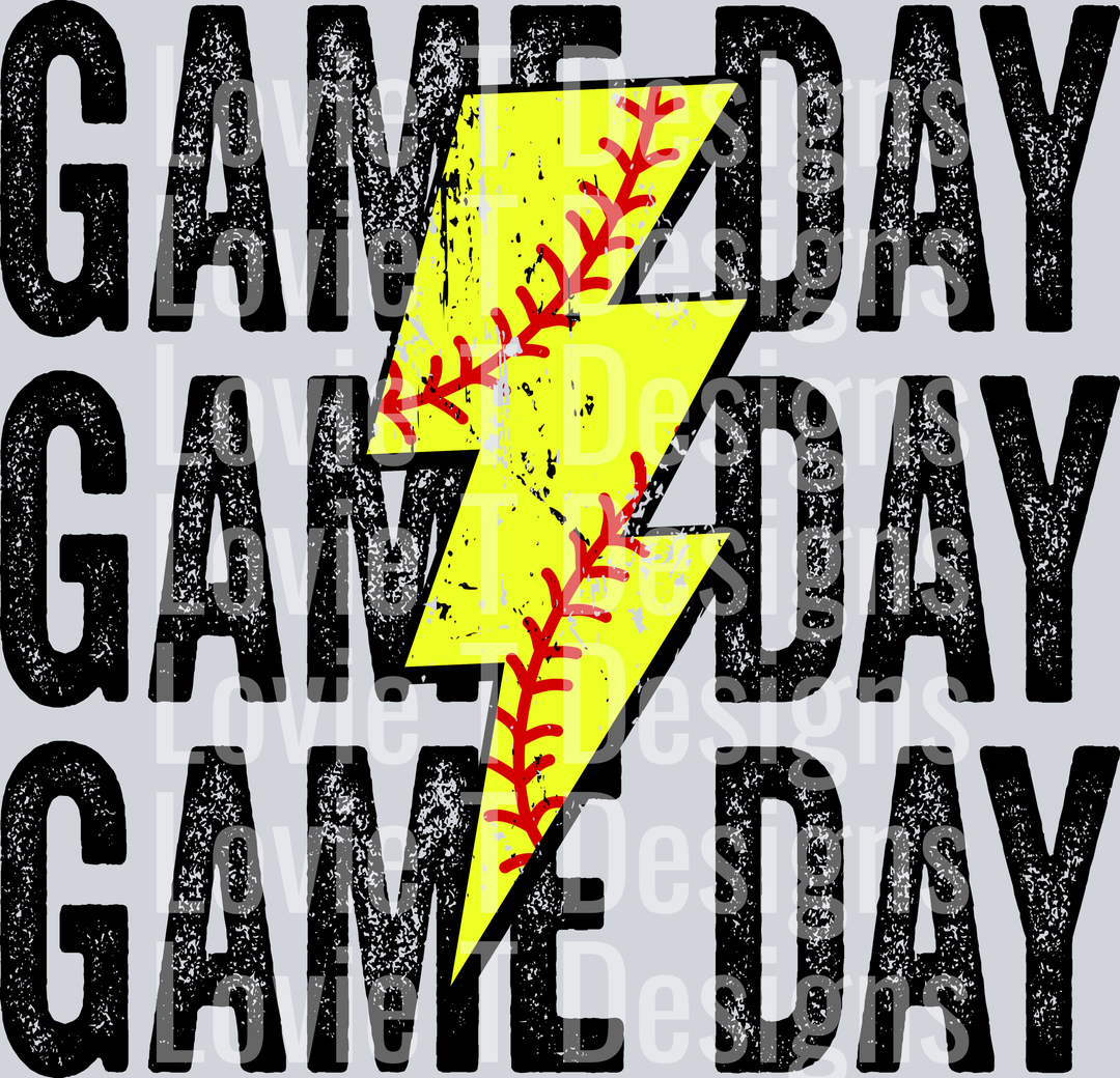 Game Day Softball Stacked Distressed Bolt