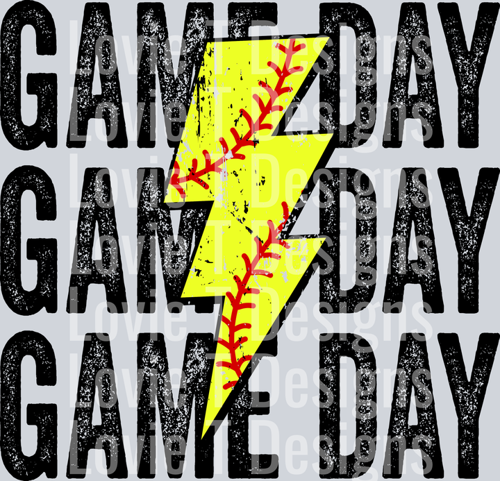 Game Day Softball Stacked Distressed Bolt