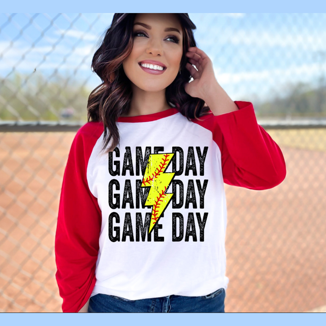 Game Day Softball Stacked Distressed Bolt – DTF Transfer – product image