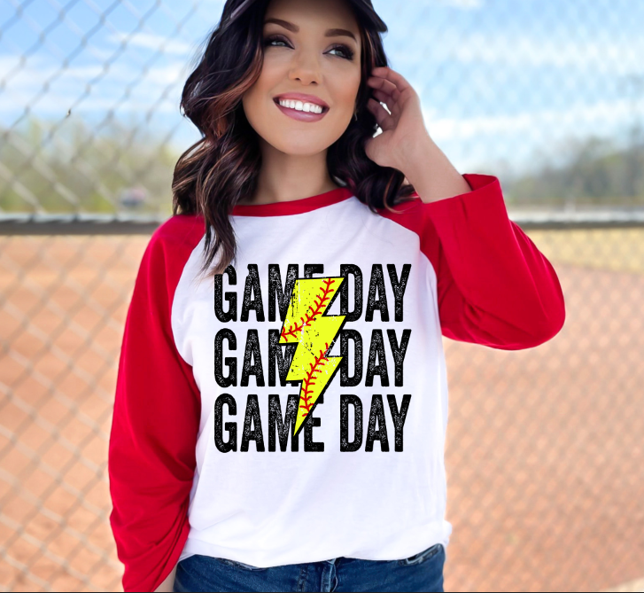 GAME DAY SOFTBALL STACKED DISTRESSED BOLT softball DTF transfer design