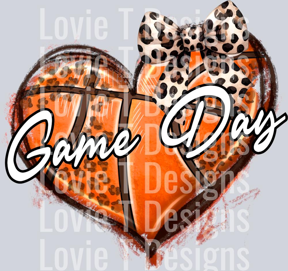 Game Day varsity signature basketball heart leopard print with bow