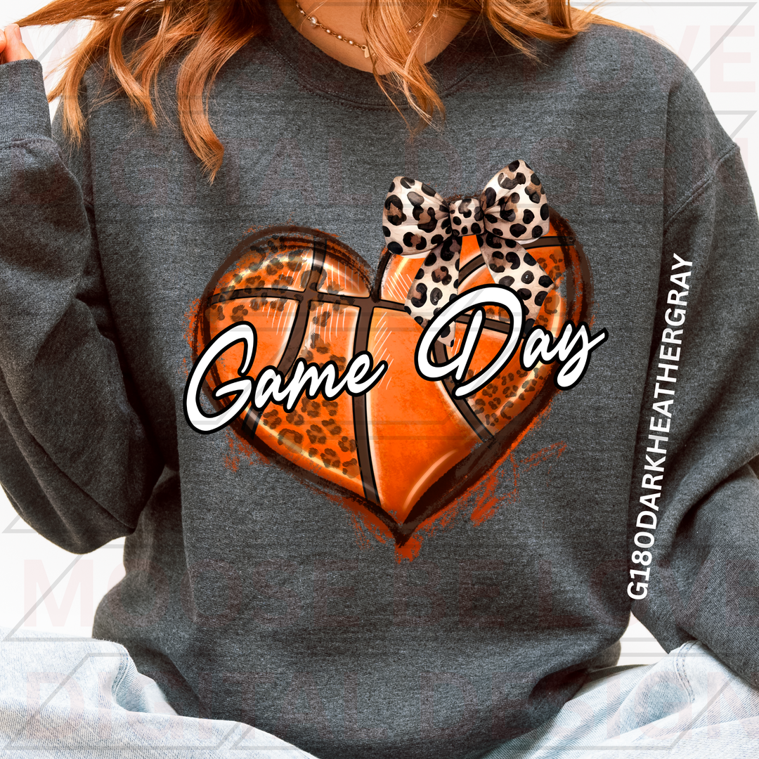 GAME DAY VARSITY SIGNATURE BASKETBALL HEART LEOPARD PRINT WITH BOW