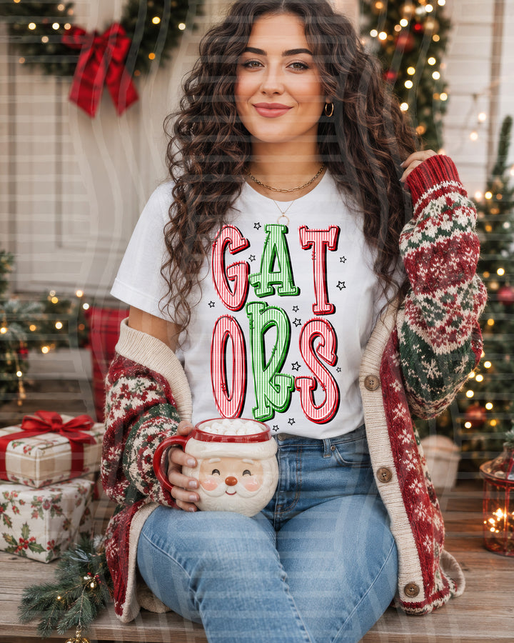 Gators Red and Green Christmas Seersucker Mascots DTF transfer