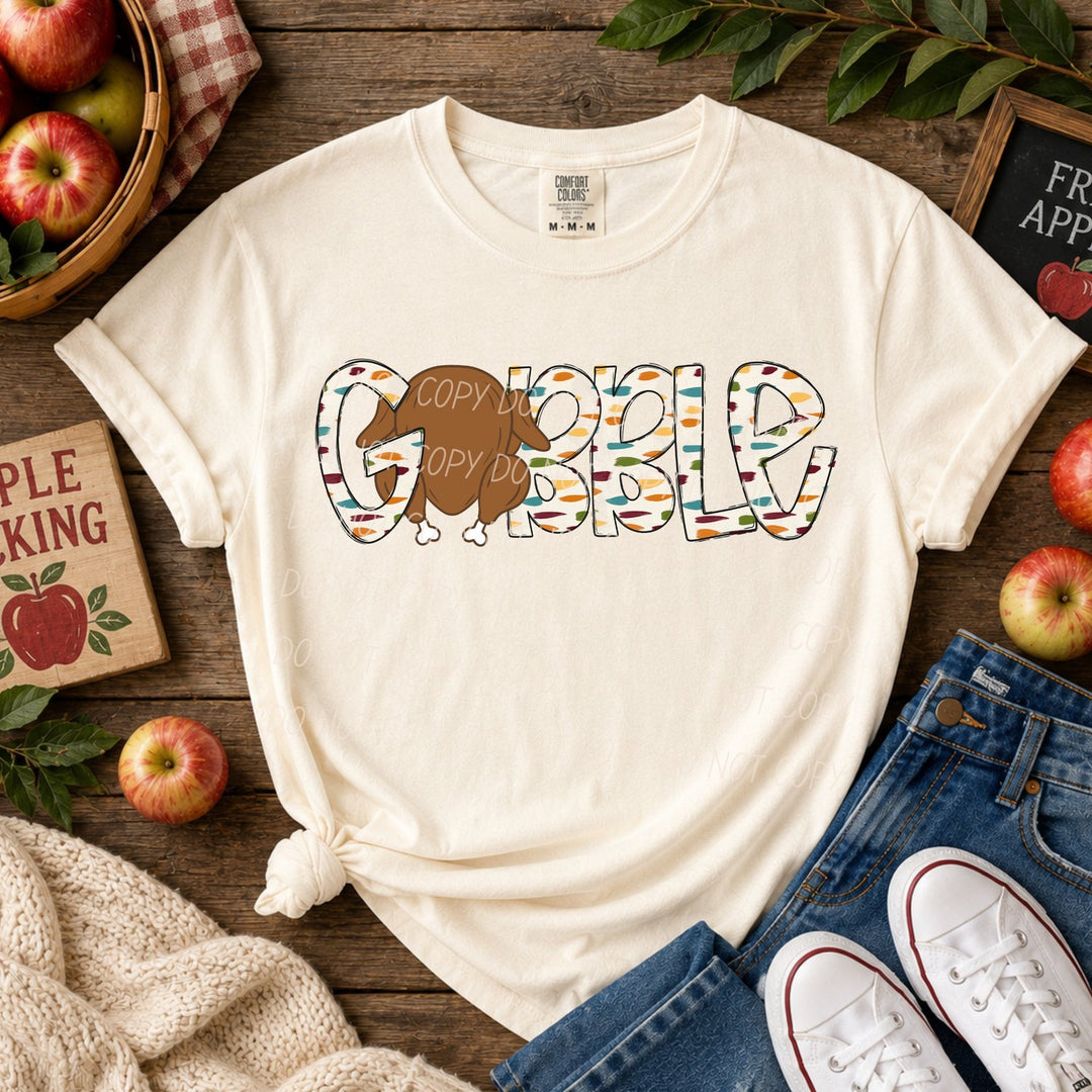 Gobble Turkey DTF transfer mockup