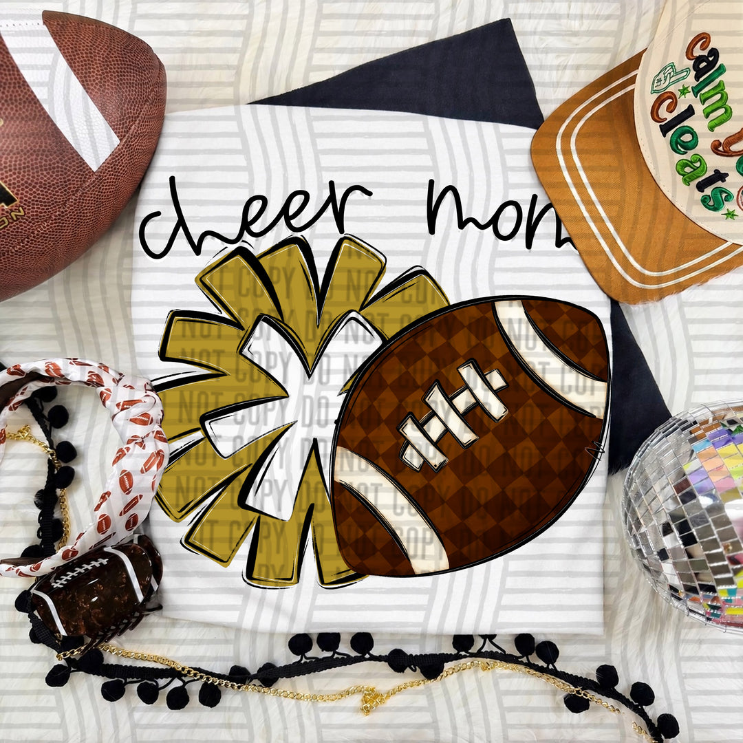 Cheer Mom DTF transfer in Gold & White