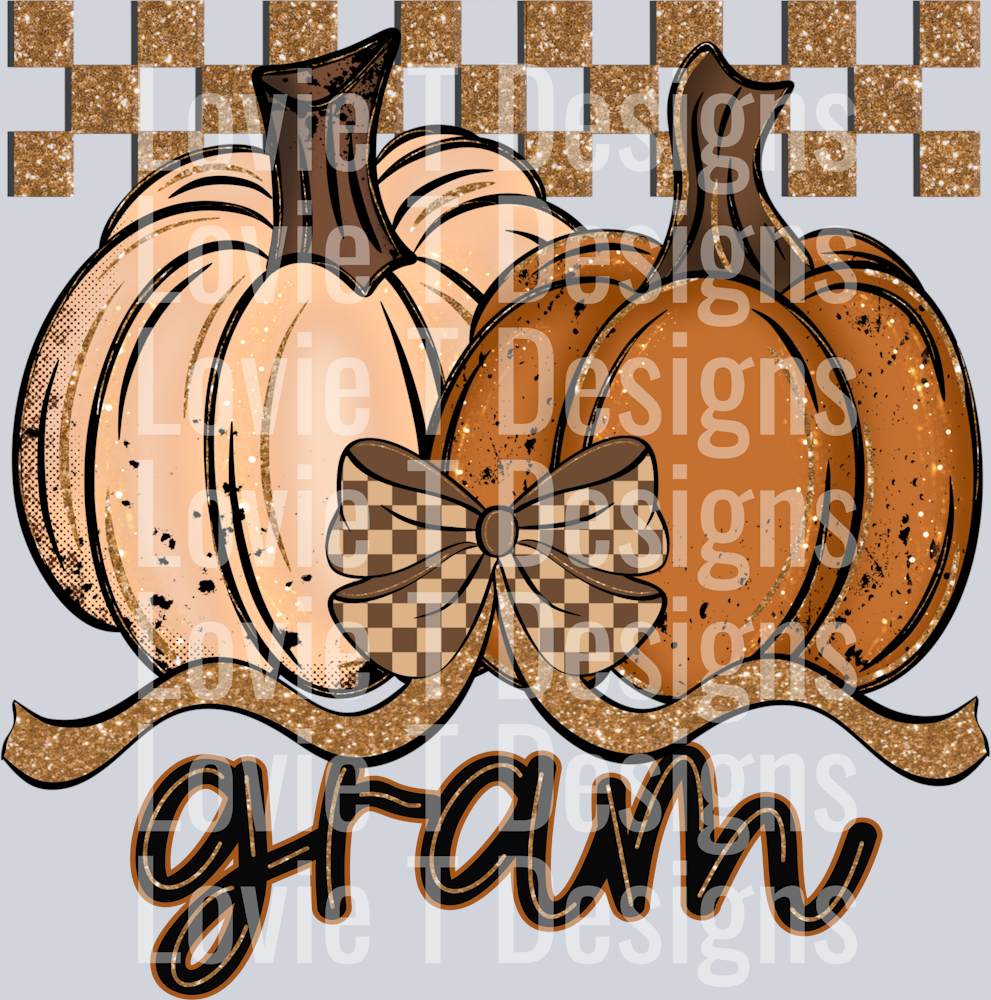 Gram Fall Checkered Glitter Pumpkin
