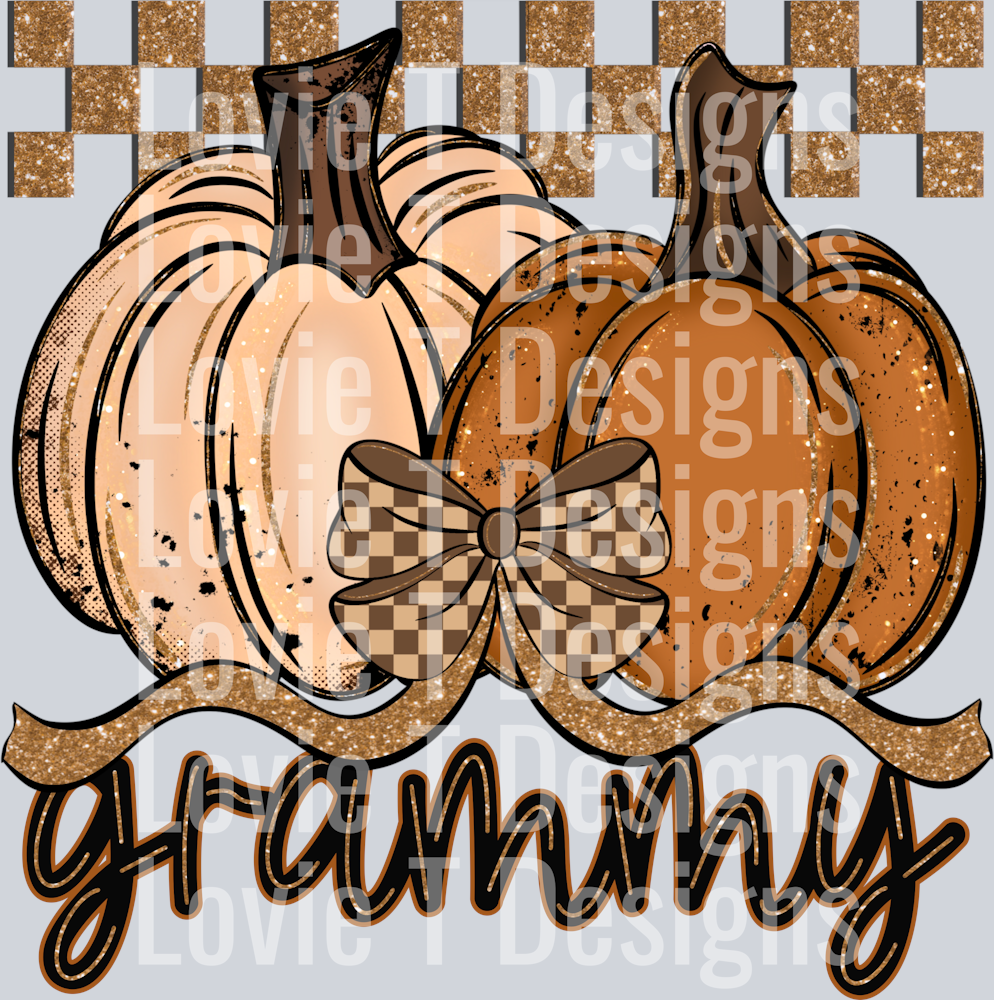 Grammy Fall Checkered Glitter Pumpkin