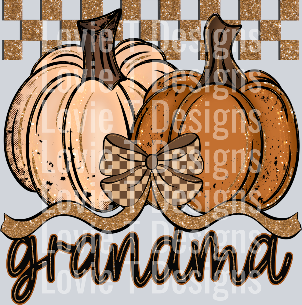 Grandma Fall Checkered Glitter Pumpkin