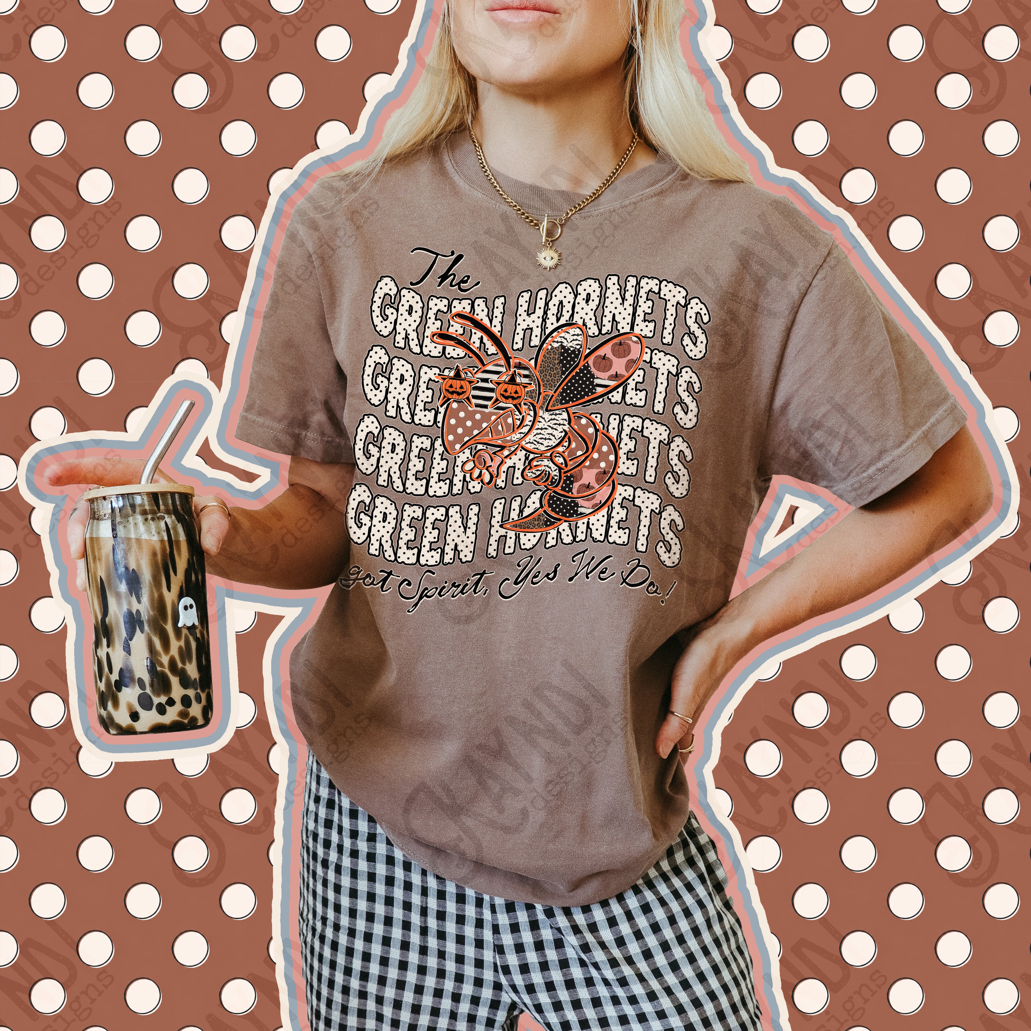 Patchwork Pumpkin Spirit Mascots Green Hornets design