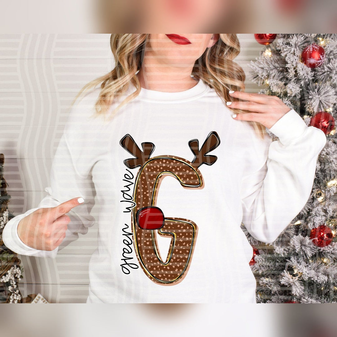 Green Wave Deer Antler Initial Mascots DTF transfer