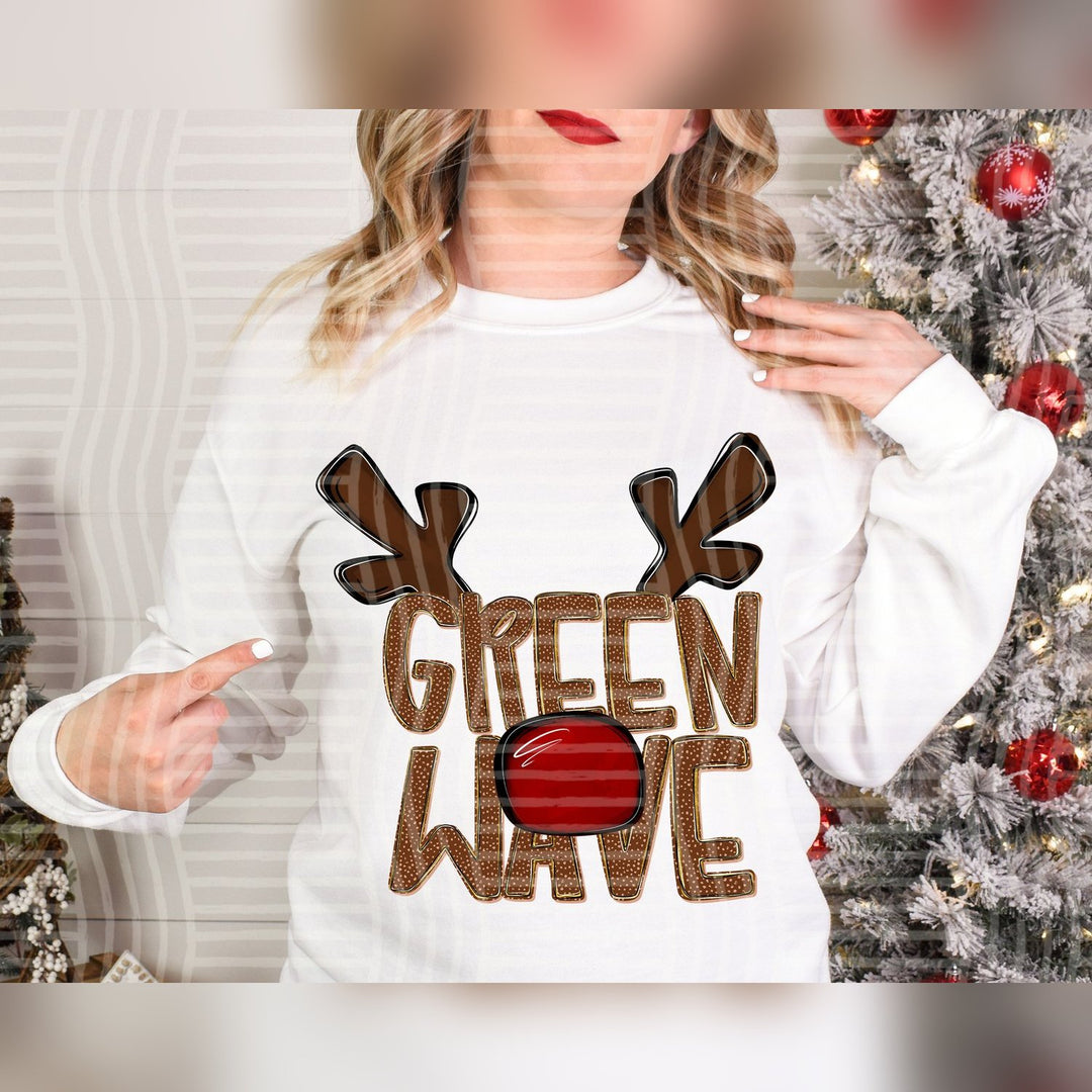Green Wave Deer Antler Mascots DTF transfer