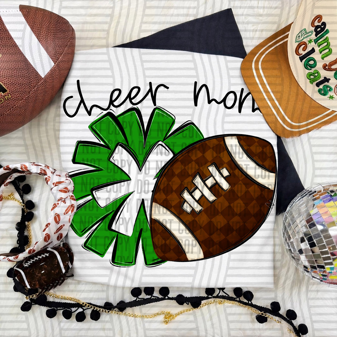 Cheer Mom DTF transfer in Green & White