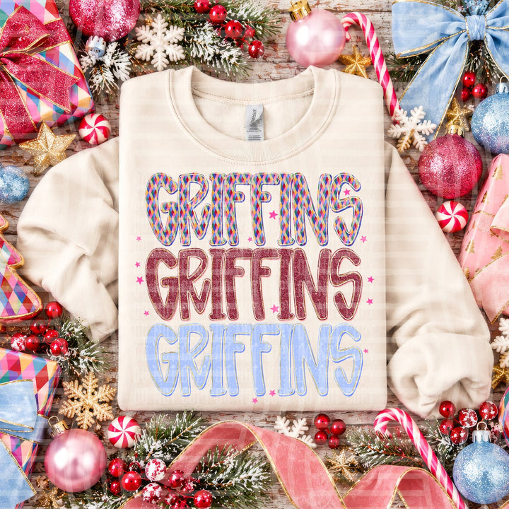 Griffins Jingle Jumble Stacked Mascots DTF transfer