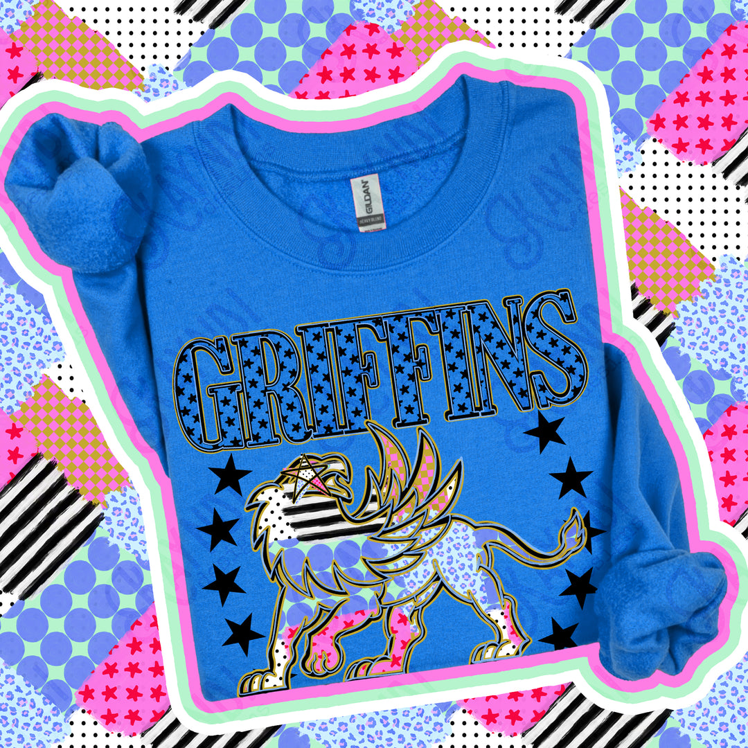 Griffins Patchwork Varsity Stars mascot DTF transfer