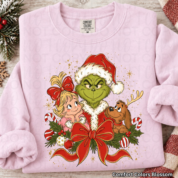 Grinch Coquette Christmas DTF transfer design preview