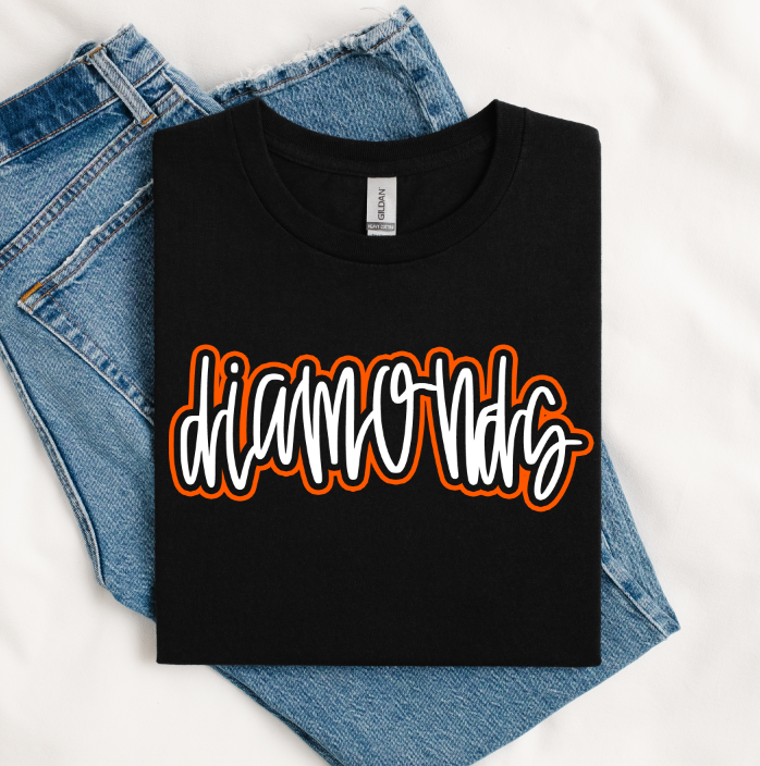HANDWRITTEN OUTLINE DIAMONDS WHITE AND ORANGE