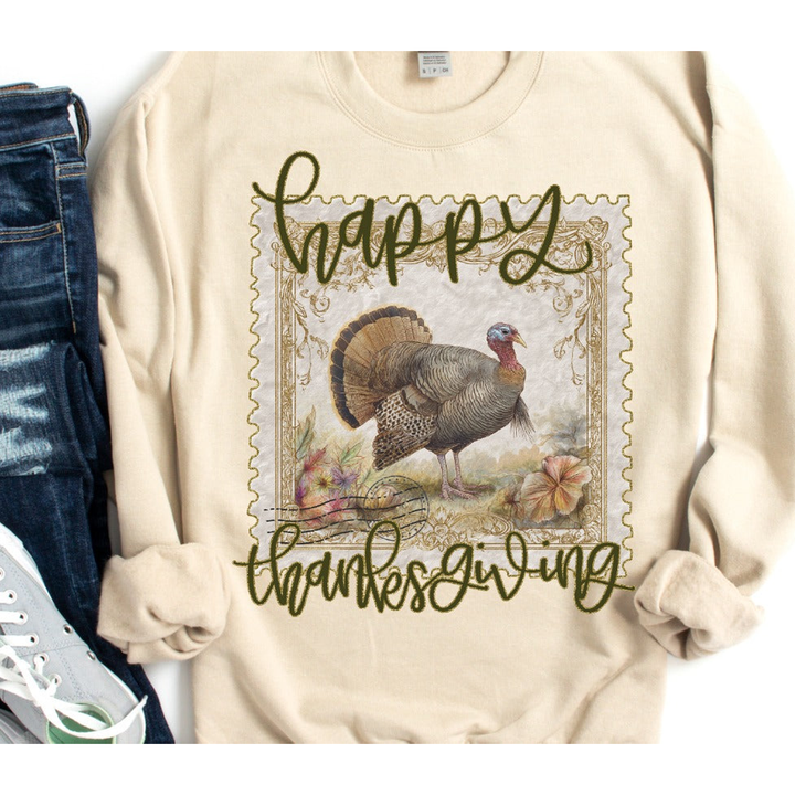 Happy Thanksgiving Postage Stamp – DTF Transfer – product image