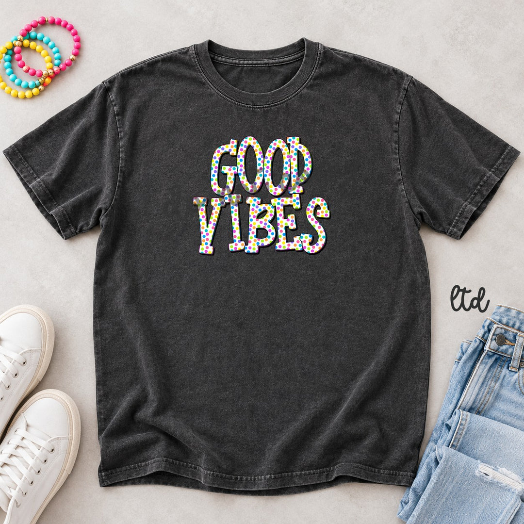 Good Vibes Polka Dot Happy Words DTF transfer mockup