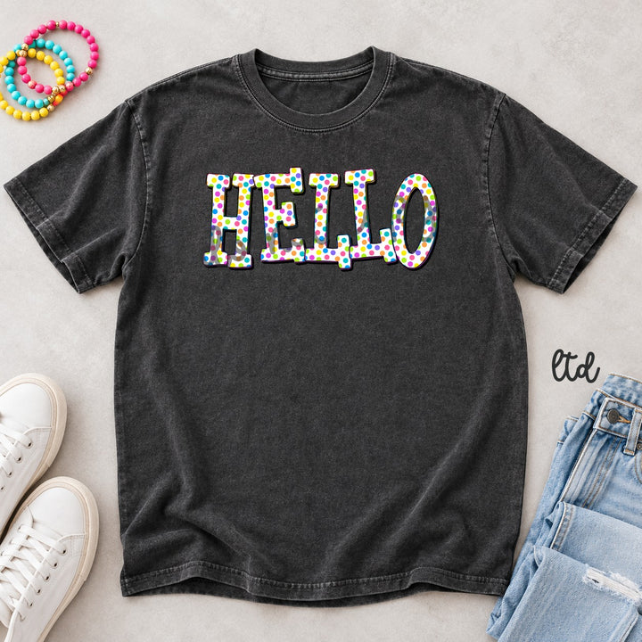 Hello Polka Dot Happy Words DTF transfer mockup
