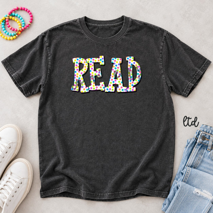 Read Polka Dot Happy Words DTF transfer mockup