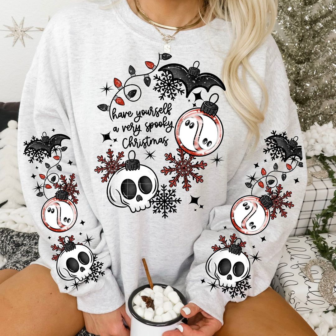 Have Yourself a Spooky Christmas with Skulls Black Words DTF transfer design – image 1