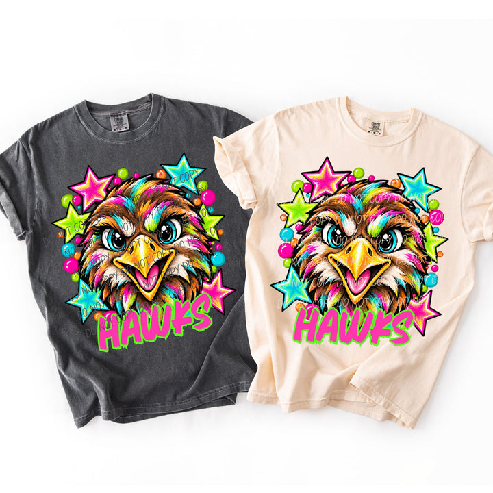 Hawks Neon Starstruck mascot DTF transfer