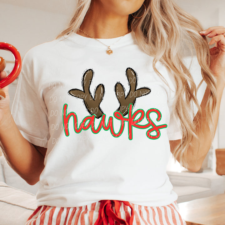 Hawks Reindeer mascot DTF transfer