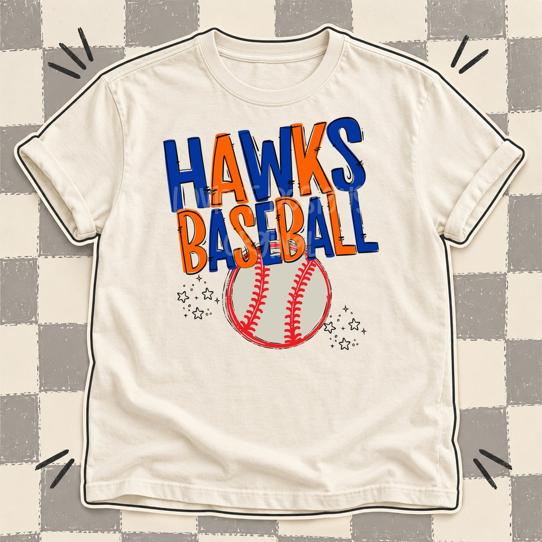 Hawks Royal Blue Orange Team Go Baseball Mascots DTF transfer mockup