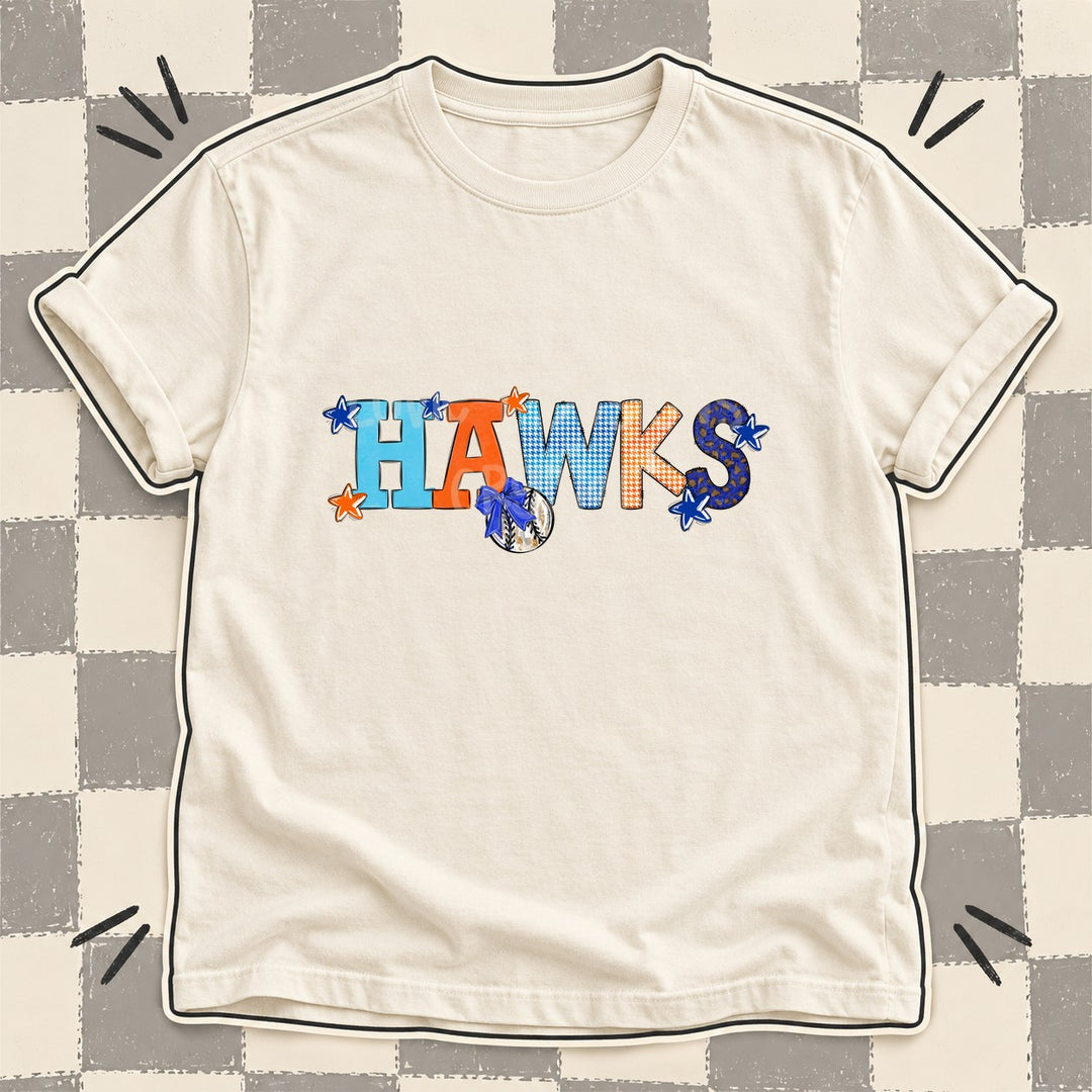 Hawks Royal Blue Orange Mixed Doodle Baseball Mascots – Mascot Colors DTF transfer mockup