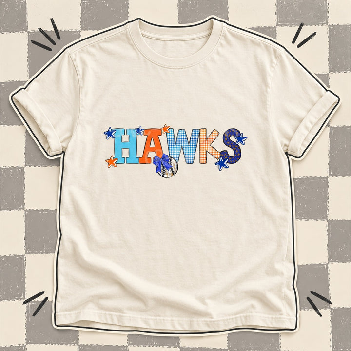 Hawks Royal Blue Orange Mixed Doodle Baseball Mascots – Mascot Colors DTF transfer mockup