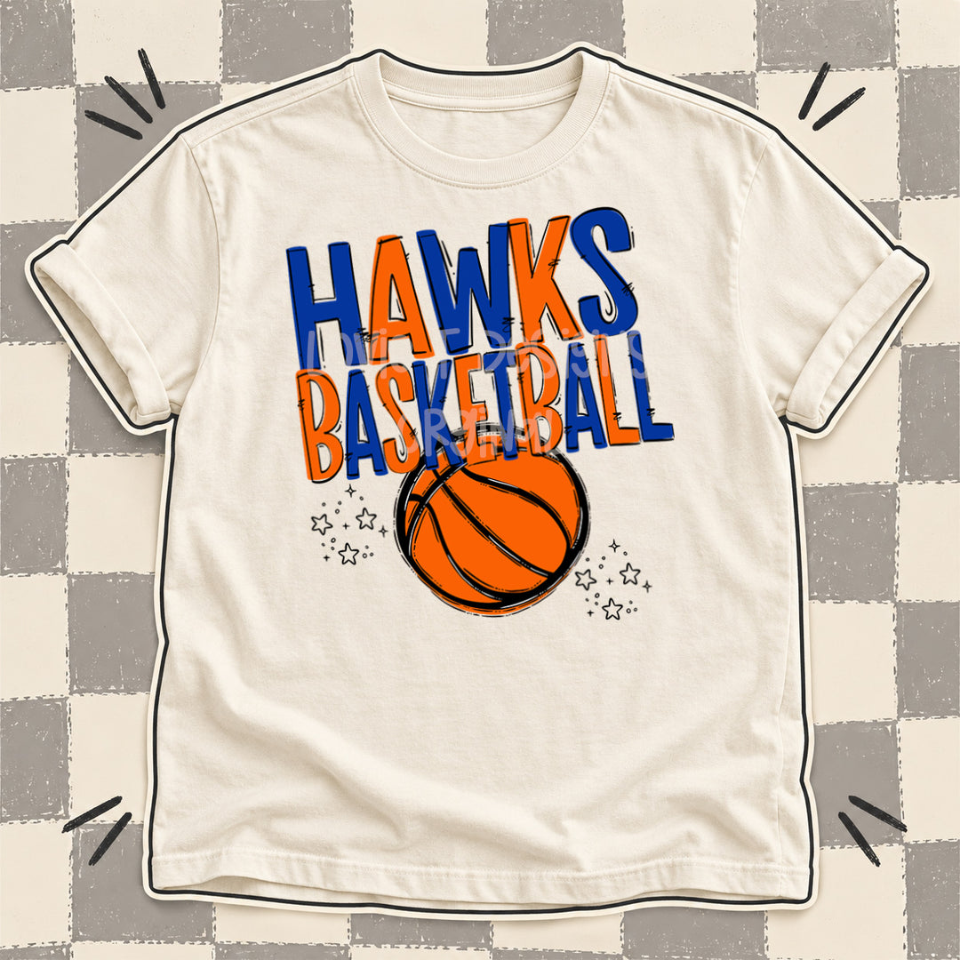 Hawks Royal Blue Orange Team Go Basketball Mascots DTF transfer