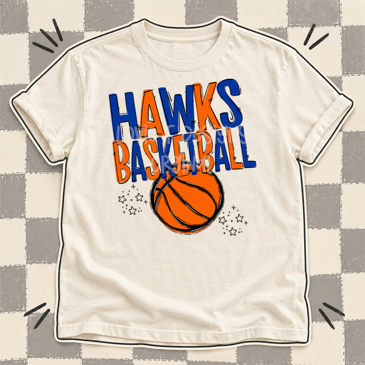 Hawks Royal Blue Orange Team Go Basketball Mascots DTF transfer