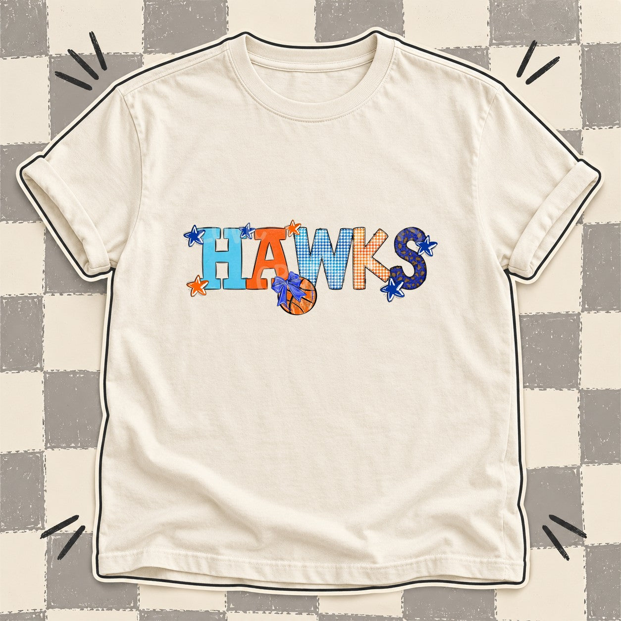 Mixed Doodle Basketball Mascots – Mascot Colors Hawks Royal Blue Orange design