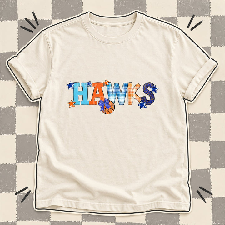Hawks Royal Blue Orange Mixed Doodle Basketball Mascots – Mascot Colors DTF transfer mockup