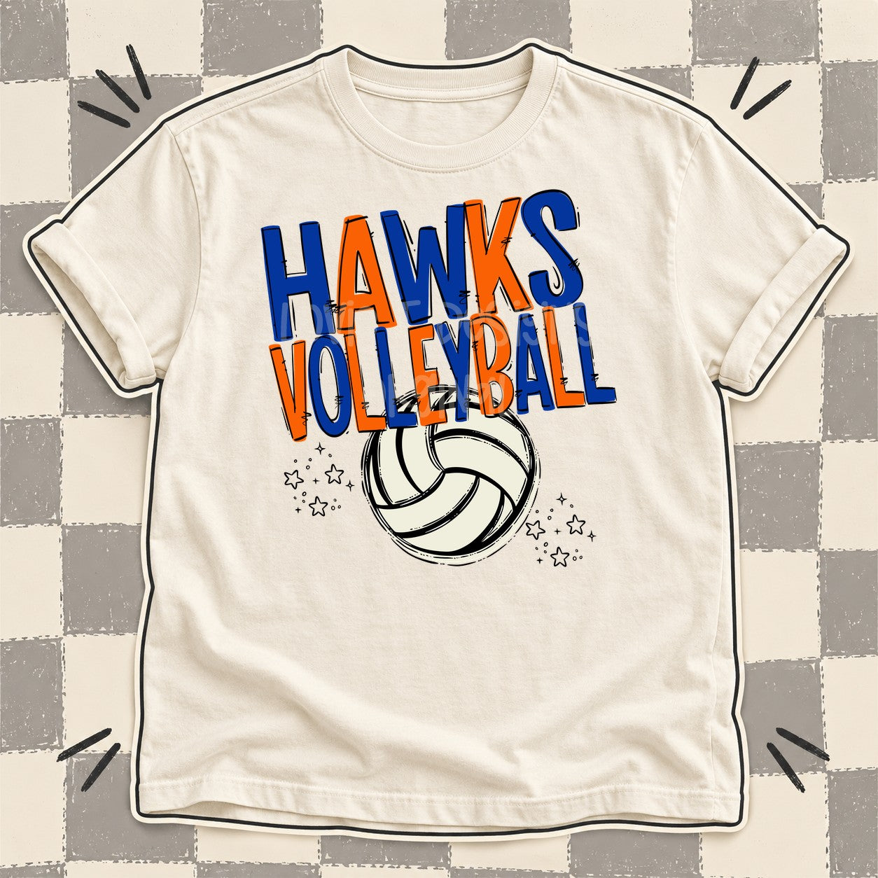 Team Go Volleyball Mascots Hawks Royal Blue Orange design