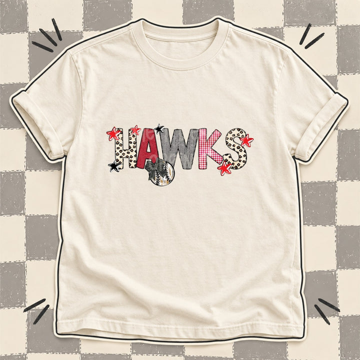 Hawks Mixed Doodle Baseball Mascots – Stitched Ballpark DTF transfer mockup
