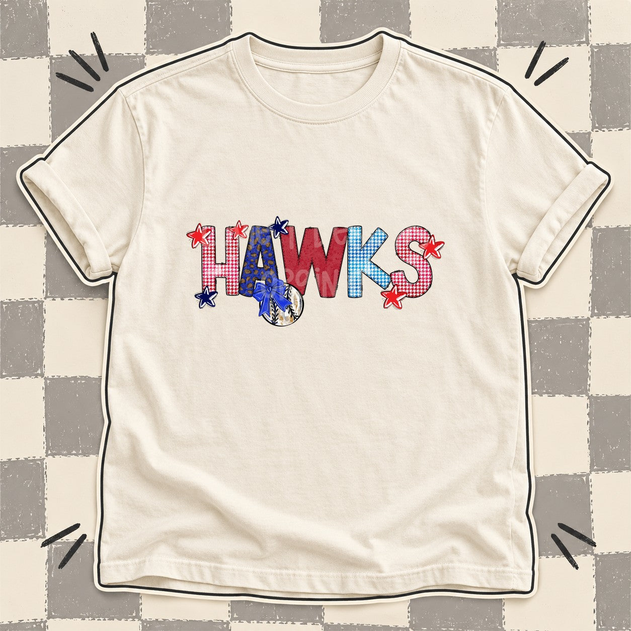Mixed Doodle Baseball Mascots – Red and Royal Hawks design