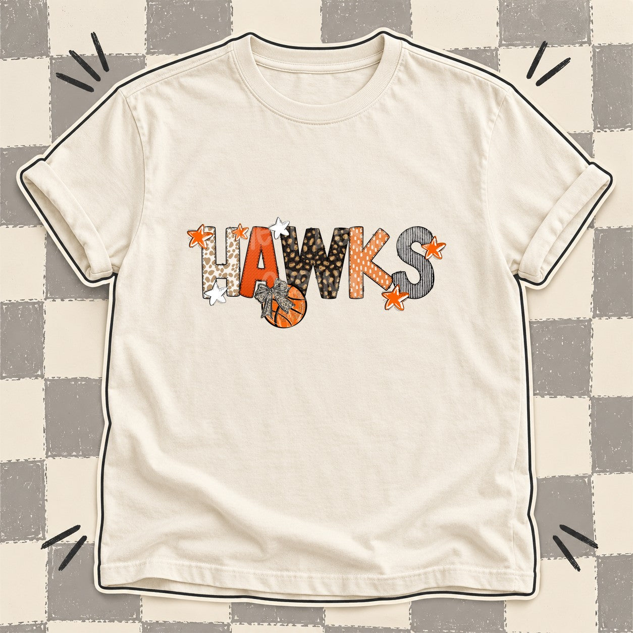 Mixed Doodle Basketball Mascots – Orange and Brown Hawks design