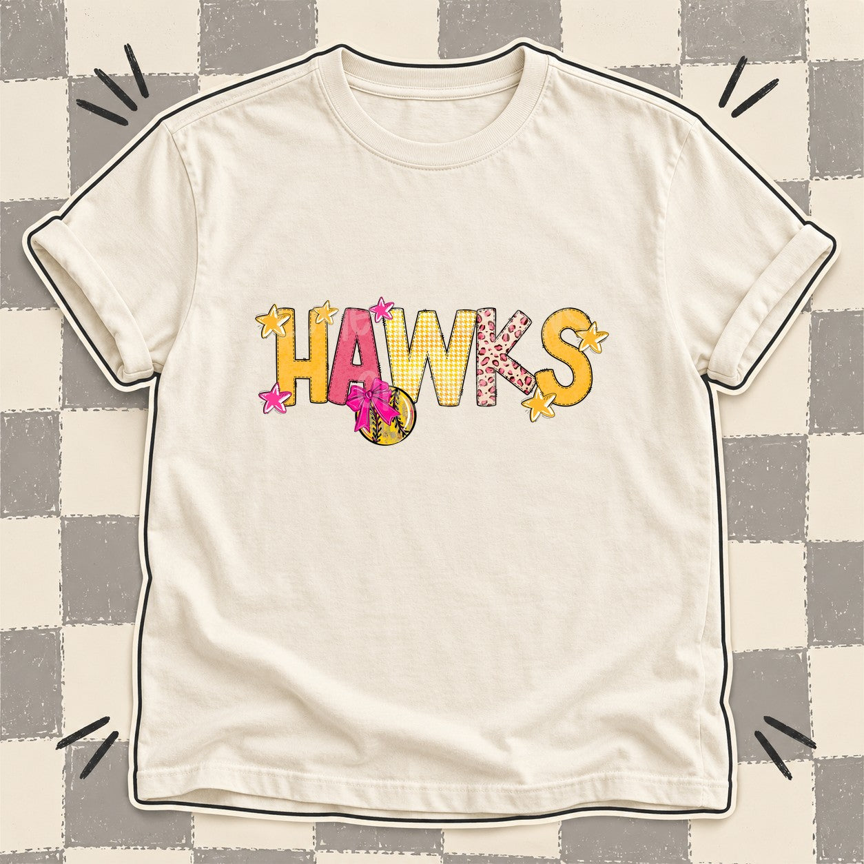 Mixed Doodle Softball Mascots – Stitched Softball Hawks design