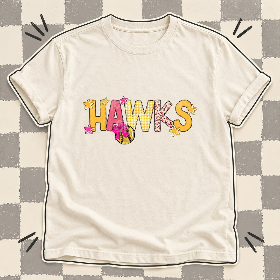Hawks Mixed Doodle Softball Mascots – Stitched Softball DTF transfer mockup