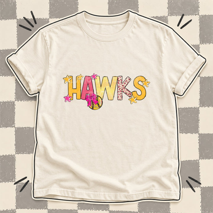 Hawks Mixed Doodle Softball Mascots – Stitched Softball DTF transfer mockup