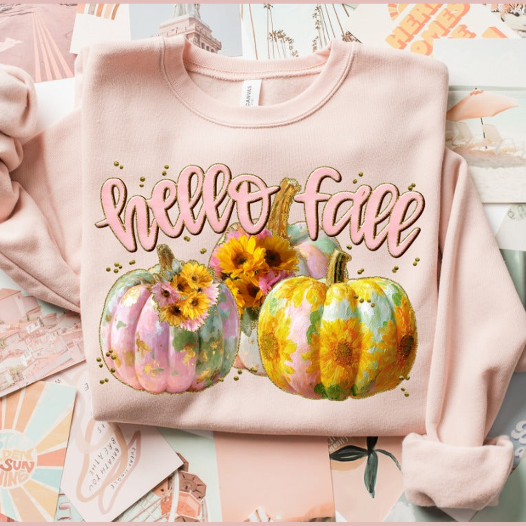 Hello Fall Pink Pumpkins – DTF Transfer – product image